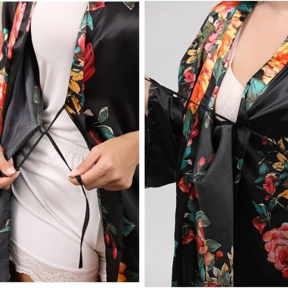 Peony Floral Silky Satin Robe Wedding Bridal Party Bride Bridesmaid Robes for Wo - Picture 5 of 6